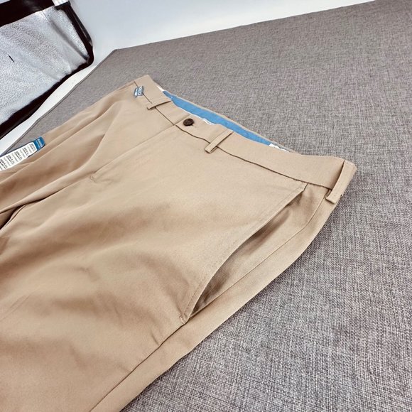 HAGGAR Clothing Mens Pants Khaki Straight Fit 42W X 30L Flex Stretch Flat Front - Picture 14 of 15